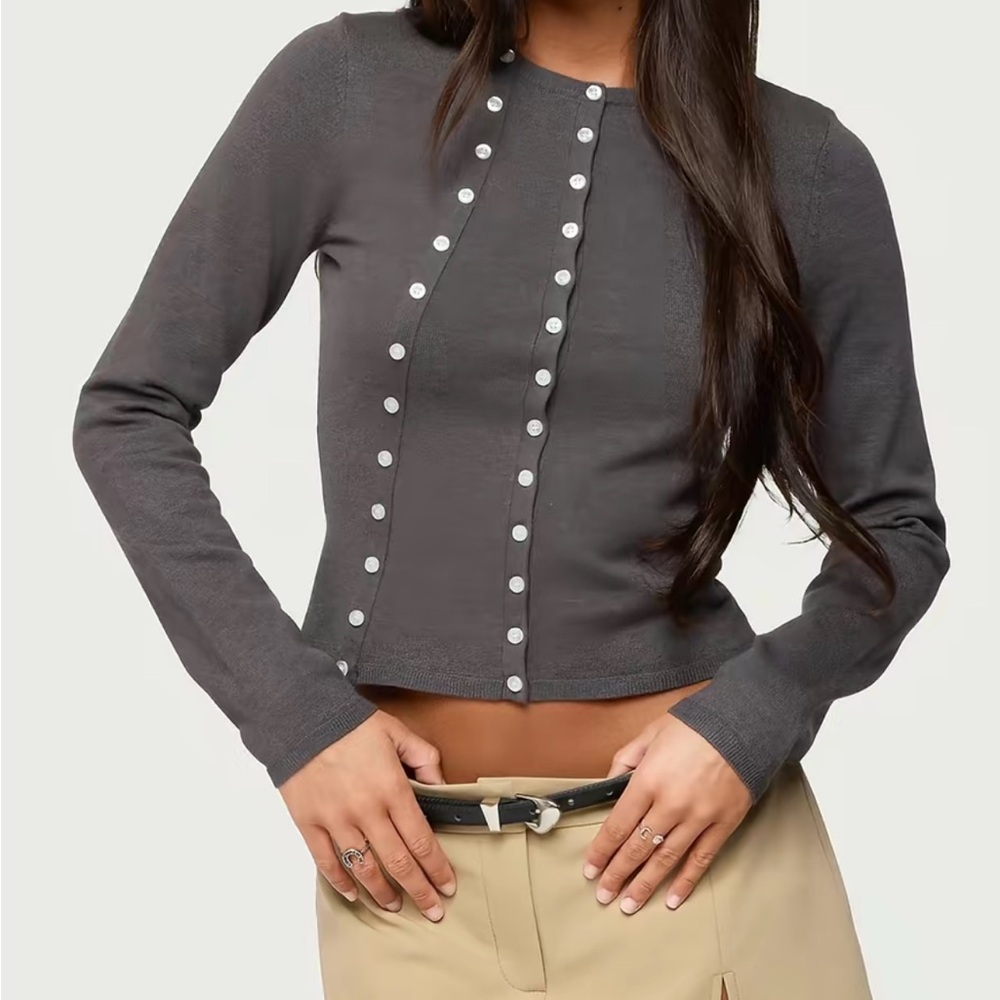 Edikted Dark Gray Button-Down Women's Shirt